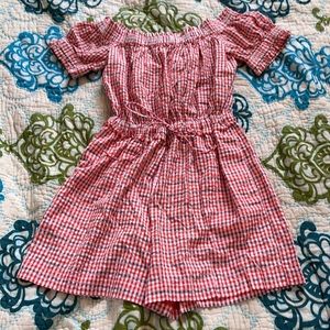 Anthropologie gingham red white and blue romper